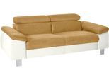 3-Sitzer COTTA "Komaris, B: 193 cm", beige (creme, mustard), B:193cm T:104cm, Microfaser PRIMABELLE (100% Polyester);Kunstleder SOFTLUX;Feinstruktur (100% Polyester);Kunstleder SOFTLUX/Struktur (100% Polyester);NaturLEDER, Sofas, 3-Sitzer, mit Kopfteilverstellung