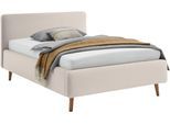 Polsterbett MEISE.MÖBEL "Mattis", weiß (ivory), B:161cm H:105cm L:218cm, Bezug Bett: Struktur Gewebe (100% Polyester), Betten, Polsterbett, Topseller, wahlweise mit Bettkasten