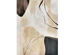Monee Ölgemälde, Schwarz, Beige, Holz, Textil, Tanne, vollmassiv, Abstraktes, rechteckig, 90x120 cm, einfache und schnelle Anbringung, Bilder und Zubehör, Wandbilder, Ölgemälde