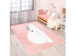 Kinderteppich CARPET CITY "ANIME921", rosa, B:190cm H:11mm L:280cm, Polypropylen (PP), Teppiche, Kinderteppich, Kinderzimmer Teppich Modern mit Mond, Blumen, Wolken, Creme, Multi