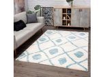 Hochflor-Teppich CARPET CITY "Pulpy 563", blau (blau, creme), B:240cm H:30mm L:340cm, Polypropylen (PP), Teppiche, besonders weich, Ethno Look, ideal für Wohnzimmer & Schlafzimmer