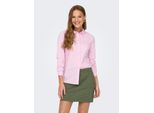 Hemdbluse JDY "JDYMIO L/S SHIRT WVN NOOS", Damen, Gr. 40, rosa (shocking pink stripes:small weiß stripes), Web, Obermaterial: 72% Baumwolle, 24% Polyester, 4% Elasthan, gestreift, regular fit hüftlang, 1-Knopf-Manschette, Blusen Hemdbluse, unifarben oder gestreift