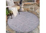 Outdoorteppich CARPET CITY "PALM3075", blau (blau, pink), H:5mm Ø:200cm, Polypropylen, Teppiche, Outdoorteppich, Wetterfest & UV-beständig, für Balkon, Terrasse, Küche, flach gewebt