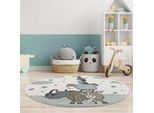 Kinderteppich CARPET CITY "Anime9394", beige (creme), H:11mm Ø:160cm, Polypropylen (PP), Teppiche, Spielteppich, Spielteppich mit Tieren, Weicher Flor, Pflegeleicht, Kinderzimmer