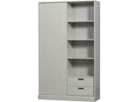 Mehrzweckschrank WOOOD "Mila FSC Mix Kiefernholz mit Schiebetür und Schubladen 120x42x200 cm", grau, B:120cm H:200cm T:42cm, Massivholz, Schränke, Mehrzweckschrank, Sichtbare Maserung, Tragkraft 10 kg pro Boden, einfach zu montieren