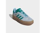 Plateausneaker ADIDAS ORIGINALS "GAZELLE BOLD", Damen, Gr. 38, clear sky, equipment grün, gold metallic, Leder, Synthetik, Schuhe Plateausneaker