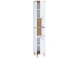 Mid.you Hochschrank VCM Landos, Weiß, Eiche, Kunststoff, 4 Fächer, 32x181x28 cm, individuell planbar, stehend, freistehend, Badezimmer, Badezimmerschränke, Hochschränke