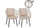 2er-Set Gartenstuhl MCW-Q38, Gartensessel Armlehne, Aluminium Seilgeflecht Rope ~ Gestell schwarz, Polster creme