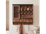 Wandregal MCW-Q26, Hängeregal Regal Schweberegal Garderobe, Schublade Staufach Haken, Vintage Shabby Holz 70x72x17cm