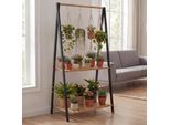 Bambus Pflanzenregal MCW-Q32, Blumentreppe Pflanzentreppe Badregal, Stange 2 Ablagen 130x70x44cm ~ natur-schwarz