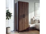 Hochschrank MCW-P42, Kleider-/Garderobenschrank Kleideraufbewahrung Schrank 2 Türen MDF 216x80x57cm ~ Walnuss-Optik