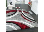 Teppich PACO HOME "Brillance 758", rot (rot, grau), B:200cm H:14mm L:290cm, Kunstfaser, Teppiche, Teppich, Kurzflor, modernes geometrisches Design, auch als Läufer