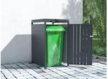 Mülltonnenbox KONIFERA "Bilbao Premium, Metall pulverbeschichtet", dunkelgrau, tür in holzoptik, B:68cm H:117cm T:80cm, Stahl, Aufbewahrungsboxen, Mülltonnenbox, Deckel mit Gasdruckfeder, abschließbar, BxTxH: 68x80x117 cm
