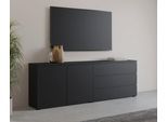 Sideboard OTTO HOME "Modo, Breite 200 cm, moderne grifflose Kommode 2Türen/3 SK", schwarz, schwarz, B:200cm H:68cm T:34,5cm, Holzwerkstoff, Melamin, Metall, Sideboards, Sideboard, Schubladenkommode mit viel Stauraum, Einlegeböden verstellbar