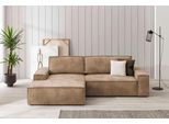 Ecksofa OTTO HOME "SHERWOOD L-Form, 267 cm - OTTO. Verlässliche Qualität.", beige, B:267cm H:85cm T:167cm, 100% Polyester, Sofas, Ecksofa, Schlaffunktion mit Bettkasten (210x136 cm), Cord, Vintage, Samtvelours