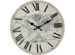 Wanduhr AMBIENTE HAUS "Landkarte Wanduhr 28cm", weiß (natur), B:28cm H:28cm T:5cm, Wanduhren, Wanduhr