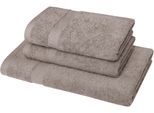 Handtuch Set DYCKHOFF "Planet", grau (taupe), 3 Stk., Walkfrottier, Walkfrottier, Obermaterial: 100% Baumwolle, Handtuch-Sets, Handtuch Set, 2 Handtücher (50x100cm), 1 Duschtuch (70x140cm)
