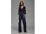 Jumpsuit LAURA SCOTT, Damen, Gr. 36, N-Gr, navy, Milano Rib, Obermaterial: 70% Viskose, 25% Polyester, 5% Elasthan. Futter: 95% Viskose, 5% Elasthan. Spitze: 92% Polyamid, 8% Elasthan, leicht transparent, unifarben, figurbetont lang, V-Ausschnitt, Overalls Jumpsuit, mit Spitzenoberteil, elastischer Materialmix