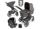 ABC Design Kinderwagenset Sierra All in One, Graubraun, Metall, 6-teilig, 58.5x111x100 cm, EN 1888, UV 50+, ECE R 129 i-Size, Feststellbremse, Fußstütze abklappbar, Federung, 5-Punkte-Gurt, für Babyschale geeignet, Griff in Lederoptik, Transportsicherung, Sitz umsetzbar,abnehmbarer und waschbarer Bezug, ergonomischer Tragebügel, Gurtlängenverstellung, Sonnendach, integriertes Gurtsystem, optimaler