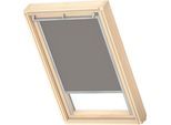 Verdunklungsrollo VELUX "DKL 0705S", grau (grau, weiß), MK12, stufenlos positionierbar, Polyester, Rollos, Verdunklungsrollo, Stoff grau mit weißen Führungsschienen & Griffleiste