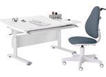 Büromöbel-Set PAIDI "Kinderschreibtisch & Drehstuhl in Weiß, mitwachsend & ergonomisch", weiß (weiß, tintenblau), Holzwerkstoff Kunststoff Metall Stoff, Holzwerkstoff, Kunststoff, Metall, Stoff, Arbeitsmöbel-Sets, Büromöbel-Set, stufenlos höhenverstellbar, neigbare Tischplatte, Schulstarter-Set