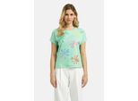 Rundhalsshirt MILANO ITALY, Damen, Gr. M, bunt (mint), Single Jersey, Material: 80% Baumwolle, 20% Leinen, bedruckt, regular fit normal, Rundhals, angeschnitten, Shirts Rundhalsshirt, mit überschnittener Schulter