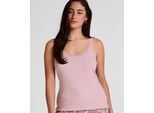 Pyjama HUNKEMÖLLER "Rippjersey-Top mit Spitze", Damen, Gr. XS, rosa, 45% Baumwolle, 45% Viskose, 10% Elasthan, Homewear-Sets Pyjama