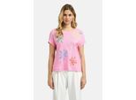 Rundhalsshirt MILANO ITALY, Damen, Gr. L, pink (rosa), Single Jersey, Material: 80% Baumwolle, 20% Leinen, bedruckt, regular fit normal, Rundhals, angeschnitten, Shirts Rundhalsshirt, mit überschnittener Schulter