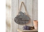 Gartenstecker AMBIENTE HAUS "Willkommen Schild mit Vogel (B) 20cm", grau, B:24cm H:34cm, Metall, Gartenstecker, Gartenstecker, zum Aufhängen mit Schnur für Innen- u. Außenbereich