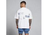 MP Herren Hybrid Grafik Oversized-Baumwoll-T-Shirt – Weiß/Schieferblau - L