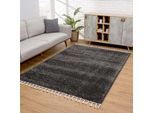 Hochflor-Teppich CARPET CITY "Pulpy 100" Gr. 6, grau (anthrazit), B:200cm H:30mm L:290cm, Kunstfaser, Teppiche, Fransenteppich, Läufer, weich, mit Fransen, uni, viele Größen, Wohnzimmer, Schafzimmer