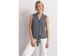 Blusentop STREET ONE, Damen, Gr. 42, shadowed navy, Stoff, 100% Viskose, normal normal, V-Ausschnitt, abgesteppt, Blusen Blusentop, mit Knotendetail am Saum
