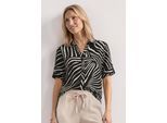 Hemdbluse STREET ONE, Damen, Gr. 40, schwarz, Stoff, 100% Viskose, gemustert, normal normal, V-Ausschnitt, Bündchen, Blusen Hemdbluse, aus softer Viskose