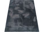 Hochflor-Teppich PACO HOME "Arnheim 743", grau (anthrazit), B:60cm H:27mm L:100cm, Polyester, Teppiche, Uni Farben, Wellen Muster, besonders weich, Hoch-Tief Effekt