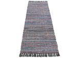 Teppich CARPETFINE "Kelim Chindi, Wendeteppich", schwarz, B:80cm H:6mm L:300cm, Baumwolle, Polyester, Teppiche, Teppich, handgewebt, Fleckerlteppich mit Fransen, auch vielen in Läufergrößen