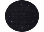 Wollteppich CARPETFINE "Gabbeh Uni", schwarz, H:15mm Ø:250cm, Wolle, Teppiche, reine Wolle handgewebt, Gabbeh Tiermotiv warmes Raumklima viele Größen