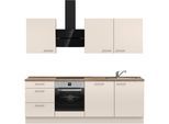 Küchenzeile NOBILIA "Laser II", NEU: individuell anpassbar mit gratis Profi-Beratung", beige (küche: natur, korpus: sandfarben, arbeitsplatte: eiche havanna nachbildung), B:240,3cm H:216,6cm T:60cm, Komplettküchen-Sets, Küchenzeile, vormontiert, 240 cm breit, optional mit verschiedenen E‑Geräte-Sets
