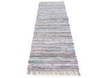 Teppich CARPETFINE "Kelim Chindi, Wendeteppich", beige, B:80cm H:6mm L:400cm, Baumwolle, Polyester, Teppiche, Teppich, handgewebt, Fleckerlteppich mit Fransen, auch vielen in Läufergrößen