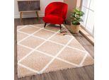 Hochflor-Teppich SANAT "Madrid", beige, B:80cm H:30mm L:150cm, Kunstfaser, Teppiche, Wohnzimmer, Langflor, Shaggy Teppich