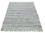 Teppich CARPETFINE "Kelim Chindi, Wendeteppich", grün, B:140cm H:6mm L:200cm, Baumwolle, Polyester, Teppiche, Teppich, handgewebt, Fleckerlteppich mit Fransen, auch vielen in Läufergrößen