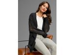 Strickjacke LAURA SCOTT, Damen, Gr. 32/34, schwarz, Strick, Obermaterial: 50% Viskose, 26% Polyamid, 24% Polyester. Spitze: 90% Polyamid, 10% Elasthan, unifarben, figurumspielend hüftbedeckend, tiefer V-Ausschnitt, Rippbündchen, Strickjacken Strickjacke, kuscheliger Winterstrick mit femininen Spitzenärmeln - NEUE KOLLEKTION