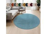 Teppich PACO HOME "Cadiz 630", blau (türkis), H:14mm Ø:120cm, Polyester, Teppiche, Teppich, Kurzflor, Uni-Farben, besonders weich, waschbar, Wohnzimmer