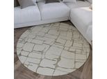 Wollteppich WECON HOME "Hamptons TWELVE", beige (creme weiß), H:10mm Ø:180cm, Schurwolle, Teppiche, Schurwolle, Kurzflor, Wohnzimmer, elegant, geometrisches Design