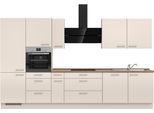 Küchenzeile NOBILIA "Laser II", NEU: individuell anpassbar mit gratis Profi-Beratung", beige (küche: natur, korpus: sandfarben, arbeitsplatte: eiche havanna nachbildung), B:360,3cm H:216,6cm T:60cm, Komplettküchen-Sets, Küchenzeile, vormontiert, 360 cm breit, optional mit verschiedenen E‑Geräte-Sets