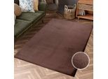 Hochflor-Teppich CARPET CITY "TOPIA 400", grau (taupe, dunkel), B:80cm H:21mm L:150cm, Polyester, Teppiche, Kunstfell-Teppich mit Kaninchenfell-Optik, Haptik, Schlafzimmer