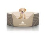 Knuffelwuff Orthopädisches Hundebett Lena aus Velours und Kunstleder mit hohem Schaumstoffrand braun/ beige M-L
