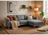 Ecksofa HOME AFFAIRE "Booster, whlw. mit Schlaffunktion & Bettkasten, Fuß Buche lackiert", grau (betongrau), B:232cm H:83cm T:161cm, 92% Polyester, 8% Polyamid, Sofas, Ecksofa, Recamiere beidseitig montierbar, L-Form, in Cord & Struktur, B: 232 cm