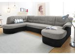 Wohnlandschaft DOMO COLLECTION "SARAFINA 295x83x180 cm, auch mit Federkern für mehr Sitzkomfort", schwarz-weiß (schwarz, weiß, grau), B:295cm H:83cm T:180cm, Luxus-Microfaser (92% Polyester, 8% Nylon);Microfaser PRIMABELLE (100% Polyester);Microfaser PRIMABELLE (100% Polyester) / Struktur (90% Polyester; 10% Polyacryl), Sofas, Wohnlandschaft, whlw. mit Bettfunktion, elegantes Design, U-Form