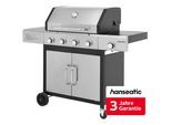Gasgrill HANSEATIC "Rockford, 4 Brenner + Seitenbrenner 14,5 kw Gesamt", silber (schwarz, silber), B:133cm H:112cm T:59cm, Grills, Gasgrill, inkl. 3 Jahre Herstellergarantie