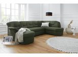 Wohnlandschaft DOMO COLLECTION "SARAFINA 295x83x180 cm, auch mit Federkern für mehr Sitzkomfort", grün, B:295cm H:83cm T:180cm, Luxus-Microfaser (92% Polyester, 8% Nylon);Microfaser PRIMABELLE (100% Polyester);Microfaser PRIMABELLE (100% Polyester) / Struktur (90% Polyester; 10% Polyacryl), Sofas, Wohnlandschaft, whlw. mit Bettfunktion, elegantes Design, U-Form